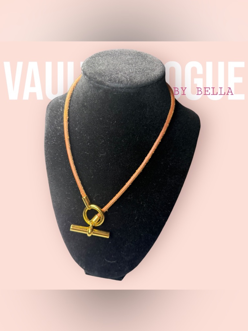 ✨ Hermès Jumbo Necklace | Gold Tone Toggle & Natural Leather Cord | Authentic ✨
